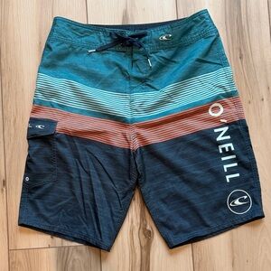 O'Neill Men's Striped Blue and Orange Board Shorts
